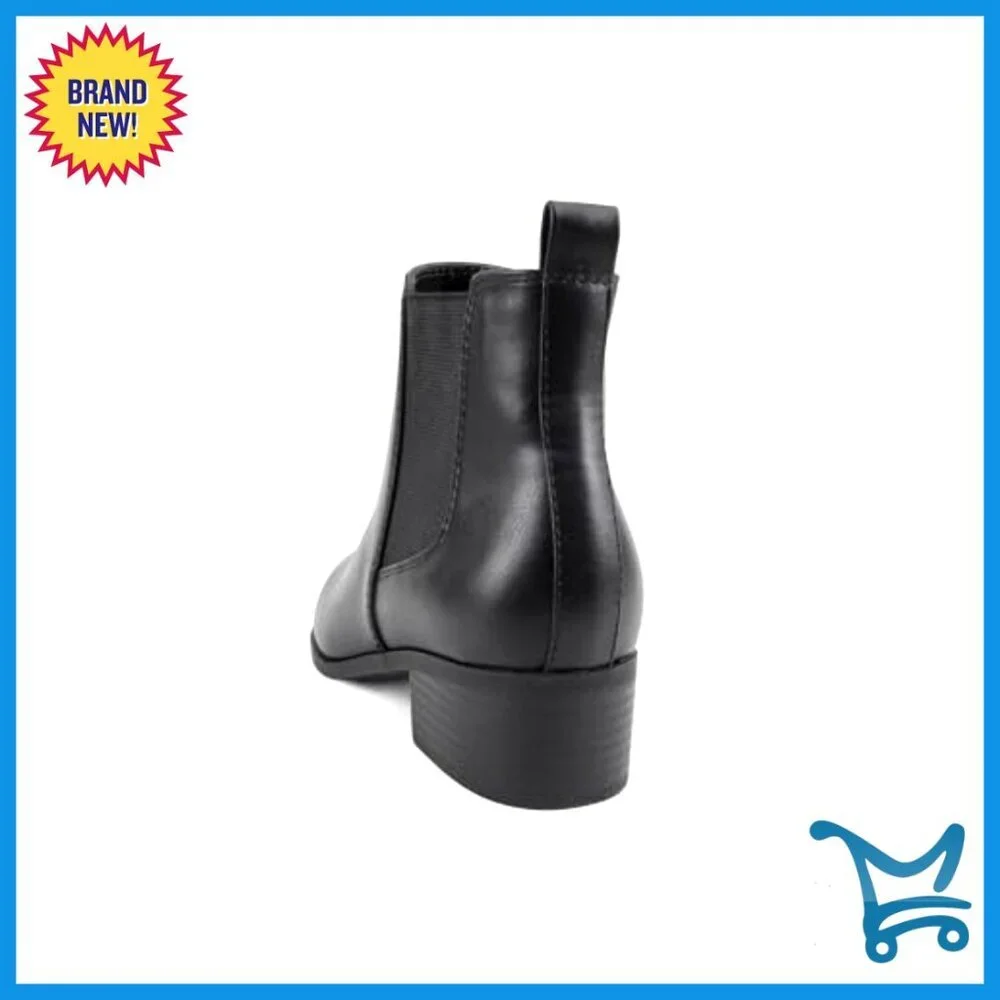 Low Stacked Heel Chelsea Ankle Booties with Elastic Gore, Vegan Pu